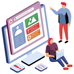 Wall Mural - An isometric design illustration of online profile 