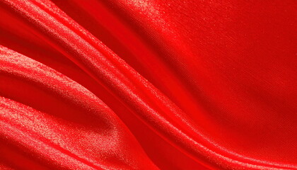 Poster - Bright red silk fabric background with smooth folds and flowing texture detail.