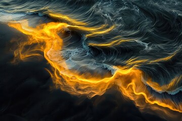 Wall Mural - dramatic ocean waves with vibrant golden light creating a stunning abstract seascape at sunset