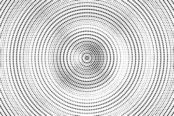 Aufkleber - Radial halftone gradient background. Dotted concentric texture with fading effect. Black and white circle shade wallpaper. Grunge rough vector. Monochrome backdrop