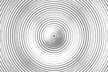 Aufkleber - Radial halftone gradient background. Dotted concentric texture with fading effect. Black and white circle shade wallpaper. Grunge rough vector. Monochrome backdrop