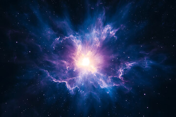 Wall Mural - bright nebula in deep space with glowing light and dust clouds in blue and purple hues against a sta