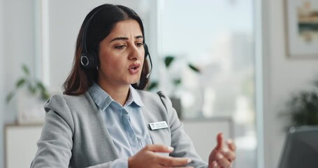 Aufkleber - Headset, woman and secretary on laptop in office with contact us, appointment setting or schedule. Audio tech, crm and virtual assistant with online call for administrative support in workplace.