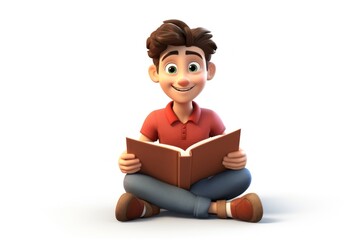reading cartoon sitting smiling.