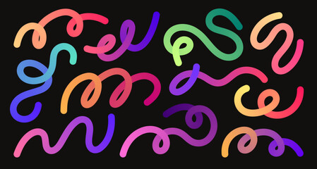 Wall Mural - set of abstract fluid curve in different shape. gradient blend line. creative design elements for co