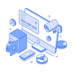 Wall Mural - online banking user account payment secure money storage minimalist isometric vector illustration. i