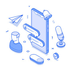 Wall Mural - social media content user online message chatting smartphone application minimalist isometric vector