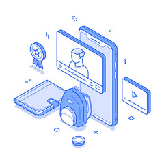Wall Mural - video lesson e learning remotely education class smartphone application minimalist isometric vector 
