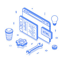 Wall Mural - web development programming coding software script digital technology minimalist isometric vector il