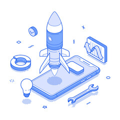 Wall Mural - startup online business innovation idea smartphone application minimalist isometric vector illustrat