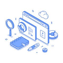 Wall Mural - business analyzing information statistic internet browser technology minimalist isometric vector ill