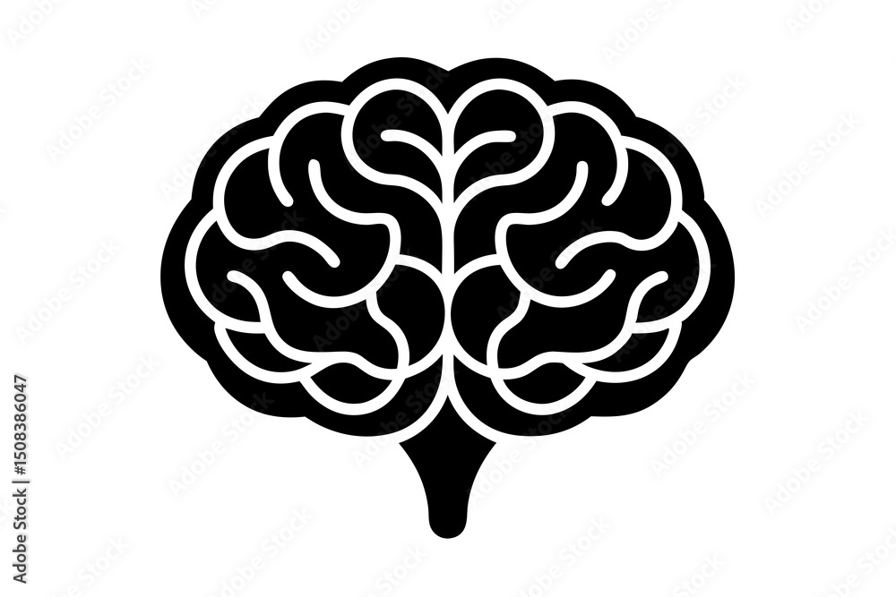 Minimalist Black and White Human Brain Anatomy Vector, Monochrome ...