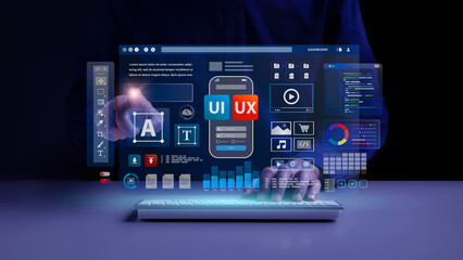web ui-ux design, web development concept. a web developer works on a website to develop mobile and 