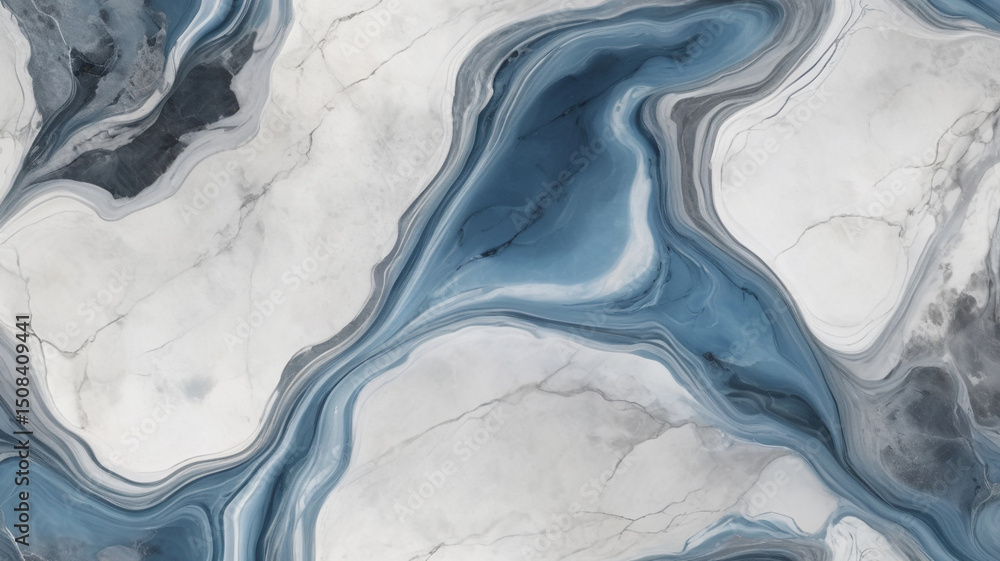 Abstract blue and white marble texture with fluid swirls for decorative ...