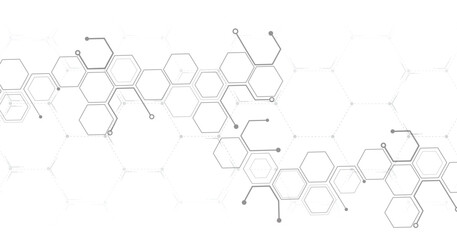 Fototapete - Background of hexagon geometric grey pattern. healthcare medical and technology background.Graphic digital science concept design, innovation technology, healthcare, and medicine design.	