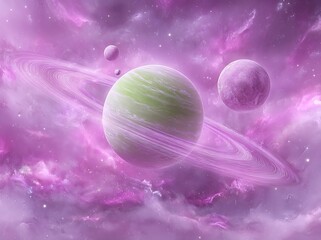 Wall Mural - in the realm of science fiction, planets in space are frequently depicted in bright star light