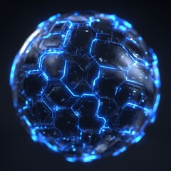 Wall Mural - a 3d rendering of abstract art featuring a glass ball with a dark metal liquid substance and a neon 