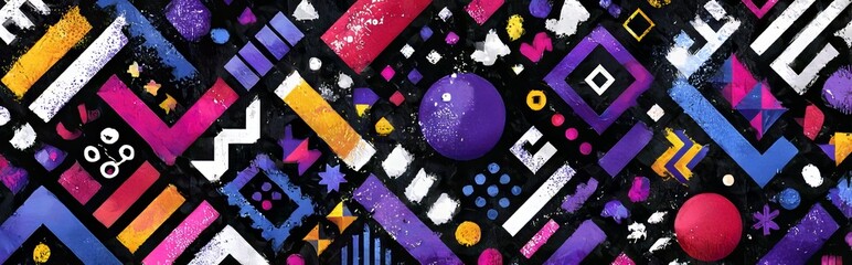 Retro style abstract geometric pattern design features an array of colorful shapes in a modern illustration