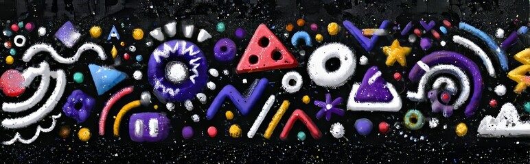 The modern illustration boasts an abstract geometric pattern design with a multitude of colorful shapes in retro style