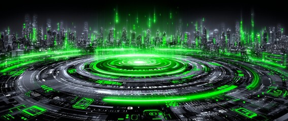 Wall Mural - the metaverse is being viewed as a potential future cityscape, as depicted in a 3d rendering