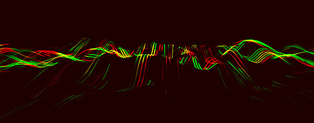 Wall Mural - multicolored wave of glowing dots. futuristic dot wave of bright particles, on dark background. inte