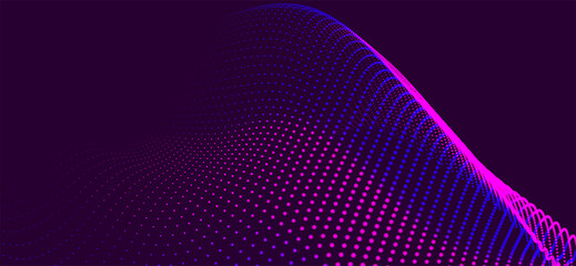 Wall Mural - abstract background with dynamic color wave. futuristic dotted wave of bright particles. dark backgr