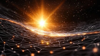 Wall Mural - golden network: abstract digital sunrise