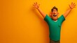 © midah - Happy Cartoon Man with Joyful, 3D Render, and Yellow Background.