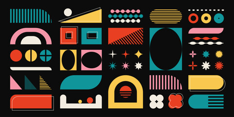 Wall Mural - brutalism shapes and forms, set of retro stickers and geometric design elements. vector abstract art