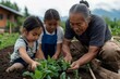 © Lubos Chlubny - Grandfather teaching granddaughters gardening in community garden