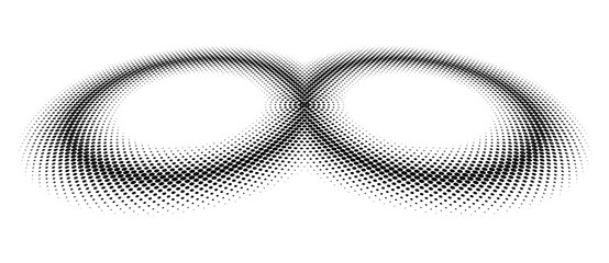 Aufkleber - Two circles as halftone dotted abstract background. Perspective view. Black shape on a white background.
