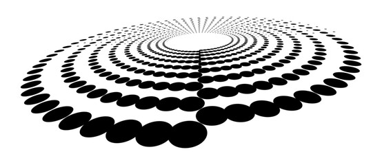 Aufkleber - Abstract halftone dotted circle advertising background or design element. Optical illusion effect. Creative halftone spiral polka dots vector in perspective view.