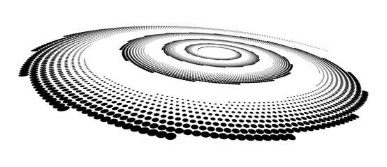 Aufkleber - Abstract halftone dotted circle advertising background or design element. Optical illusion effect. Creative halftone spiral polka dots vector in perspective view.
