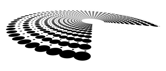 Aufkleber - Abstract halftone dotted part of circles background. Optical illusion effect with distortion. Creative halftone circle polka dots vector in perspective view.
