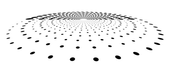 Aufkleber - Abstract halftone dotted circle advertising background or design element. Optical illusion effect. Creative halftone spiral polka dots vector in perspective view.