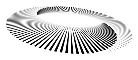 Aufkleber - Lines in circle abstract background. Dynamic transition illusion. Black shape on a white background. Perspective view.