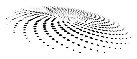 Aufkleber - Abstract halftone dotted circle advertising background or design element. Optical illusion effect. Creative halftone spiral polka dots vector in perspective view.