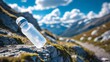 © Saepul - A durable, insulated water bottle stands sentinel amidst a rugged, awe-inspiring mountain range, emphasizing hydration and environmental awareness
