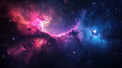 Stunning cosmic scene with vibrant colors and stars in a galaxy filled with pink and blue nebula. Explore the beauty of space.