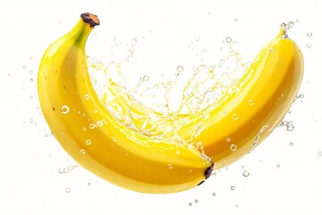 Poster - Fresh bananas with water splash on white background.