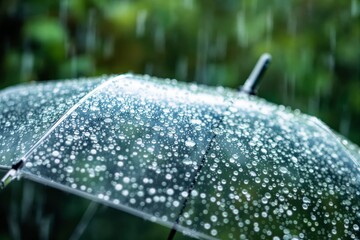 Poster - Transparent umbrella covered in raindrops.