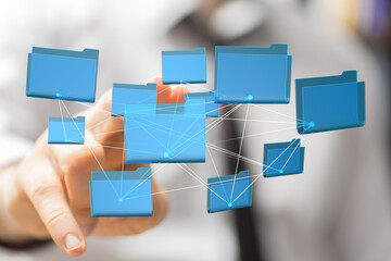 Aufkleber - Abstract image depicting data network, file sharing, cloud storage, and digital organization.