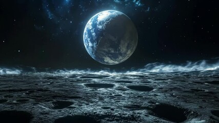 Wall Mural - a serene view of earth from space with the moon in close proximity.