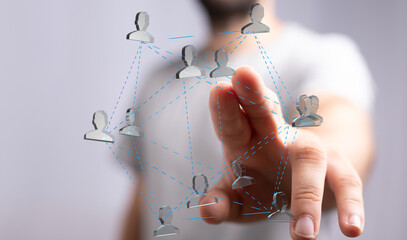Leinwandbilder - Image of a hand interacting with a digital network of people, representing global connections and communication.