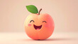 © Kateryna - Cute Cartoon Peach Character with Smiling Face and Leaf