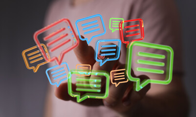 Abstract image of colorful message bubbles. Represents communication, social media, and online interaction.