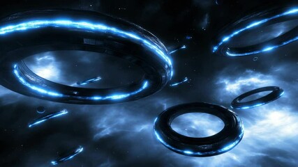 Wall Mural - Futuristic Space Scene with Glowing Rings and Cosmic Background