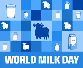 Wall Mural - world milk day geometric shape pattern background banner or poster design template. observed every y