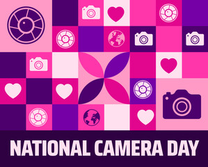 Wall Mural - national camera day geometric shape pattern background banner or poster design template. observed ev