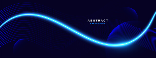 Poster - Futuristic abstract background with glowing blue wave on dark background